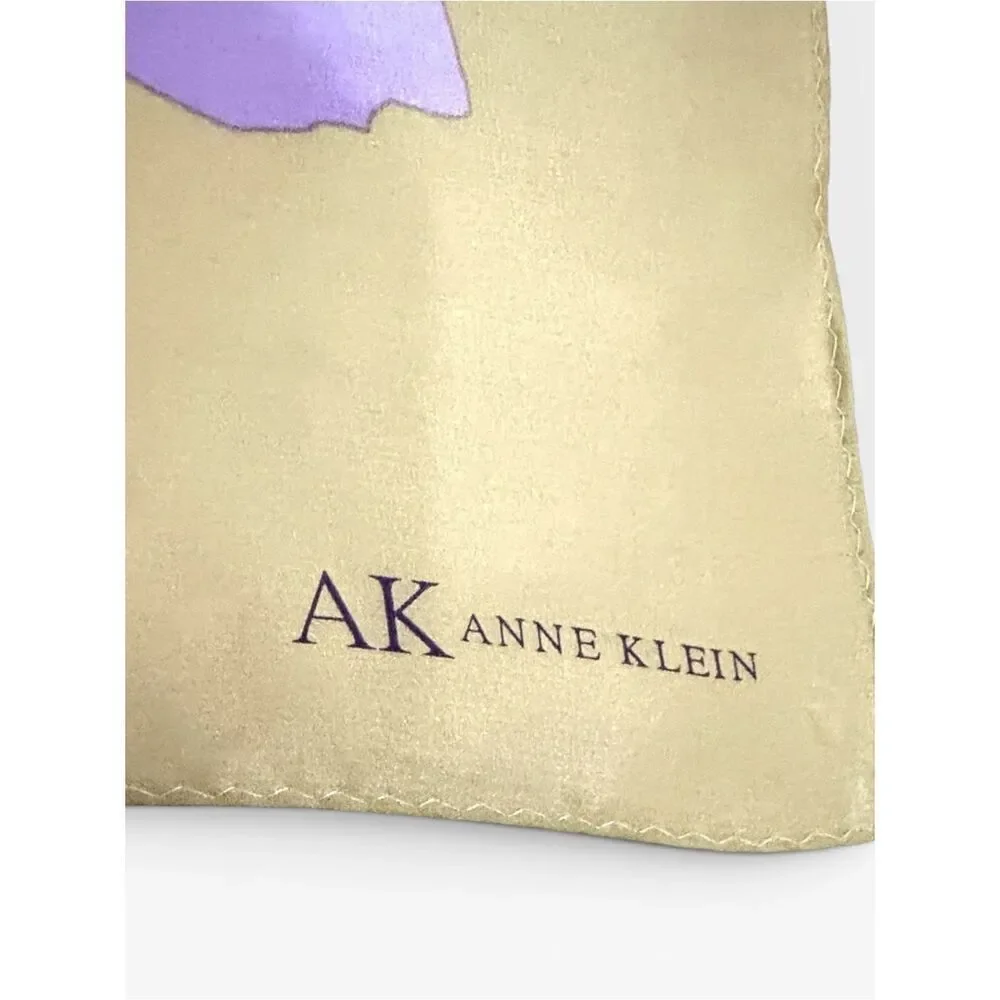 Anne Klein Silk Scarf Light Olive Green Purple Floral Print Square 31x31